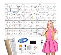 Grand calendrier mural effaçable à sec - 152,4 x 96,5 cm - Planificateur annuel vierge non daté - Tableau blanc géant de 12 mois - Calendrier laminé de qualité supérieure pour salle de ureau,