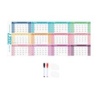 Grand calendrier mural horizontal 2027 - Avec stylo - Pour la maison et le | 99,8 x 41,9 cm | Papier épais de qualité supérieure de 270 g | Planificateur mural annuel sur 12 mois avec 2 stylos et 8