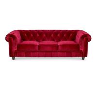 Grand canapé 3 places Chesterfield Velours Rouge
