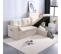 Grand canapé 3 places en forme de L - Design moderne - Fauteuil rembourré avec sièges de rangement - Meuble de salon - Canapé d'angle modulaire pour salon - Beige velours