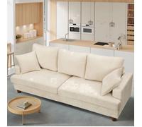 Grand Canapé 3 Places en Velours Côtelé Beige,Canapé Scandinave avec 3 coussins et 2 oreillers pour le salon,220×76×84cm