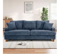 Grand Canapé 3 Places en Velours Côtelé Bleu,Canapé Scandinave avec 3 coussins et 2 oreillers pour le salon,220×76×84cm