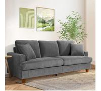 Grand Canapé 3 Places en Velours Côtelé Gris,Canapé Scandinave avec 3 coussins et 2 oreillers pour le salon,220×76×84cm