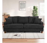 Grand Canapé 3 Places en Velours Côtelé Noir,Canapé Scandinave avec 3 coussins et 2 oreillers pour le salon,220×76×84cm