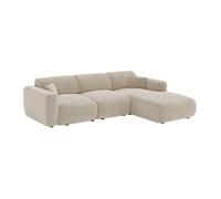 Grand canapé d'angle droit avec assise coulissante électrique en velours côtelé beige POGNI de Maison Céphy