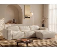 Grand canapé d'angle droit avec assise coulissante électrique en velours côtelé beige POGNI de Maison Céphy