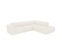 Vente-unique - Grand canapé d'angle Droit avec Dossier méridienne en Tissu Bouclette Blanc POGNI de Maison Céphy