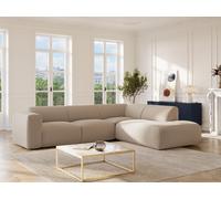 Vente-unique - Grand canapé d'angle Droit avec Dossier méridienne en Velours côtelé Fines côtes Beige POGNI de Maison Céphy