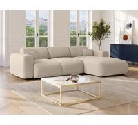 Grand canapé d'angle droit convertible en tissu chiné beige POGNI de Maison Céphy
