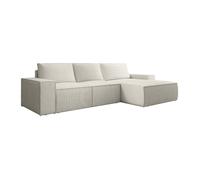 Vente-unique - Grand canapé d'angle Droit Convertible en Velours côtelé Beige Amelia
