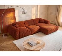 Vente-unique - Grand canapé d'angle Droit en Velours côtelé Grosses côtes Terracotta POGNI de Maison Céphy