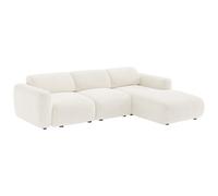 Grand canapé d'angle droit modulable en tissu bouclette blanc POGNI de Maison Céphy