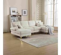 Grand Canapé d'Angle en Chenille Moderne en Forme de U Déhoussable, Pieds en Métal, Beige