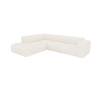 Grand canapé d'angle gauche avec dossier méridienne en tissu bouclette blanc POGNI de Maison Céphy