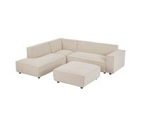 Vente-unique - Grand canapé d'angle Gauche et Pouf en Velours côtelé Beige BORORE