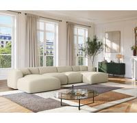Grand canapé d'angle panoramique en tissu chiné beige POGNI de Maison Céphy