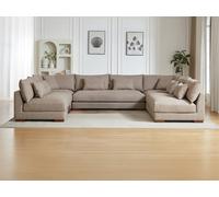 Vente-unique - Grand canapé d'angle panoramique en Tissu Taupe SPERONE