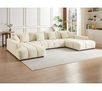 Grand canapé d'angle panoramique en tissu texturé beige BERENIA