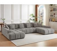 Grand canapé d'angle panoramique en tissu texturé gris BERENIA