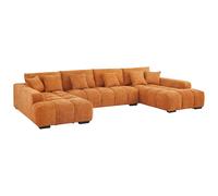 Vente-unique - Grand canapé d'angle panoramique en Tissu texturé Terracotta BERENIA