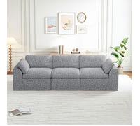 Grand Canapé Droit Fixe 3 Places en Chenille, Accoudoirs et 4 Coussins,Canapé Modene pour le Salon,254x89x88cm,Gris