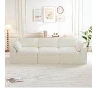 Grand Canapé droit fixe 3 places en Chenille, Accoudoirs et 4 Coussins,Canapé Modulaire Classique Confortable ,254x89x88cm,Beige