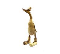 Grand canard décoratif coloris naturel en bois 35cm - Bottes & chapeau