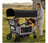 Grand chariot pliable 4 places, gris clair, transformable en grand lit, poignée réglable sur 8 positions, toit et plateau
