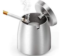 Grand Cigarettes Cendrier Coupe-vent, Cendrier En Acier Inox Avec Couvercle Anti odeur, Cendrier Portable pour Intérieur et Extérieur, Avec Tapis Antidérapant et Anti-Rayures (grand)