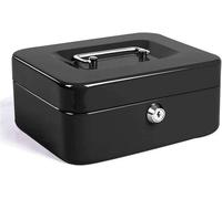 Grand coffret à monnaie - avec verrouillage à combinaison - 2 clés - noir - métal - 20 x 16 x 9 cm
