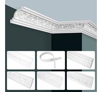 GRAND DECOR Moulures en stuc de plafond Style Baroque, en PU en mousse rigide & Flexible - 2m de moulures de plafond à motifs, profil en plastique (2 mètres C773 blanc)