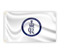 Grand drapeau blanc de 1,5 x 0,9 m - Nouveau roi Charles III Cypher - Monarque britannique - Couronnement - Célébration - Drapeau britannique - Décoration extérieure pour jardin, rue, pub