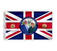 Grand drapeau Union Jack 1,5 x 0,9 m Nouveau Roi Charles III Queen Consort Camilla Monarque britannique Couronnement Célébration Drapeau Grande-Bretagne Drapeau Jardin rue Pub Décorations extérieures