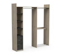 Grand Dressing D’Angle Modulable & Extensible en Bois avec Double Penderie, Colonne De Rangement & Rangement pour Chaussures - Coloris Chêne Kronberg & Noir Ardoise - 200 x 219 x 44 cm