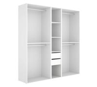 Grand dressing ouvert avec fond réversible - 4 penderies, 2 tiroirs - Blanc / Naturel