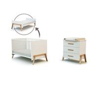 AT4 - Chambre bébé évolutive Duo 3 tiroirs en bois CANAILLE 70 x 140 cm | Commode à langer 3 tiroirs avec plan à langer amovible inclus