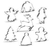 Grand Emporte-pièces Noël Hiver - 7 pièces - Père Noël, Renne, Bonhomme en pain d'épice, Arbre de Noël, Ange, Chandail laid, Chapeau d'hiver - Acier Inoxydable