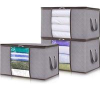Grand ensemble de rangement de 105 litres, grande boîte de rangement avec couvercle, organiseur de vêtements avec cartons de déménagement, poignée renforcée pour vêtements, vêtements, linge de lit, lo