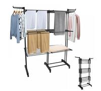 Grand Étendoir à linge autoportant en métal XJING-Pliable-Grande capacité-3 niveaux coulissants-Plastique Noir+Tube Noir