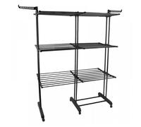 Grand étendoir à linge intérieur/extérieur-MENGDA-3 niveaux pliables-Extensible 75-132 cm-Pliable avec roulettes