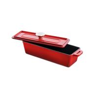 Grand Feu cocotte carrée en fonte émaillée, rouge | Bol étroit avec couvercle et poignées - pour rôtis, terrines et gâteaux