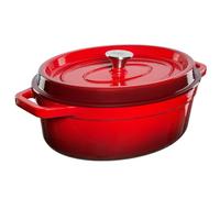 GRAND FEU Marmite en fonte émaillée avec couvercle et larges poignées - Cocotte ovale pour sauces à l’avoine, soupes - capacité 5.6L, Rouge