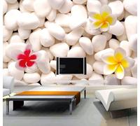 Grand Format Créatif Blanc Galets Fleurs Papier Peint 3D Installation Facile Intissé Tapisserie Bureau Salon Canapé Chambre Décoration Murale-250cm×170cm