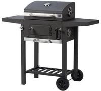 Grand gril-smoker au charbon de bois, portable 100 cm, noir, couvercle avec thermomètre, grille réglable