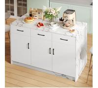 Grand îlot central de cuisine 120 cm - Plan de travail marbre, organisation optimale (3 tiroirs/3 portes), aménagement bar intégré