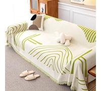Grand Jeté De Canapé avec Glands Lignes Simples Housse De Canapé Tissée Chenille Jetés De Canapé Jetés Réversibles Grands Jetés for Canapés Canapé-Lit Fauteuil (Color : Green, Size : 180X300cm)