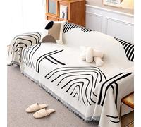 Grand Jeté De Canapé avec Glands Lignes Simples Housse De Canapé Tissée Chenille Jetés De Canapé Jetés Réversibles Grands Jetés for Canapés Canapé-Lit Fauteuil (Color : Black, Size : 180X420cm)