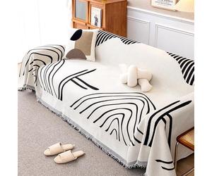 Grand Jeté De Canapé avec Glands Lignes Simples Housse De Canapé Tissée Chenille Jetés De Canapé Jetés Réversibles Grands Jetés for Canapés Canapé-Lit Fauteuil (Color : Black, Size : 180X180cm)