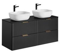 Grand meuble sous vasque NOXERA 120 cm – Noir mat – 4 tiroirs + 2 vasques à poser