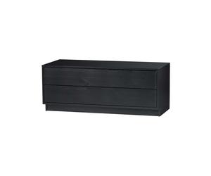 Grand meuble TV en bois noir, bas, 2 tiroirs, avec rangement - Woood, Finca - 100x40x40 cm